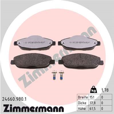 Bromsbeläggsats, Framaxel Zimmermann Rd:z 24660.980.1 ZIMMERMANN