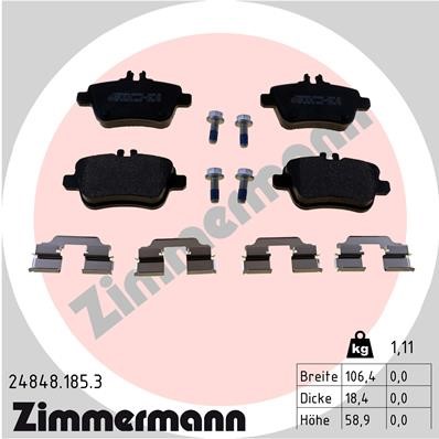 Bromsbeläggsats, Bakaxel Zimmermann 24848.185.3 ZIMMERMANN