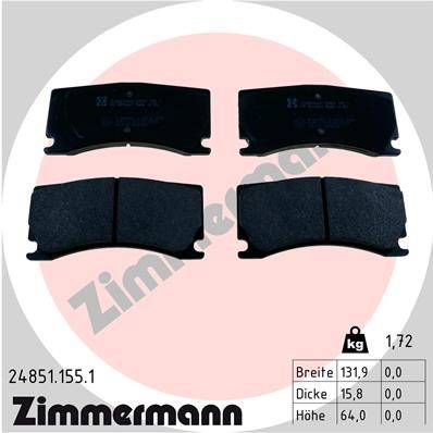 Bromsbeläggsats, Bakaxel, Framaxel Zimmermann 24851.155.1 ZIMMERMANN