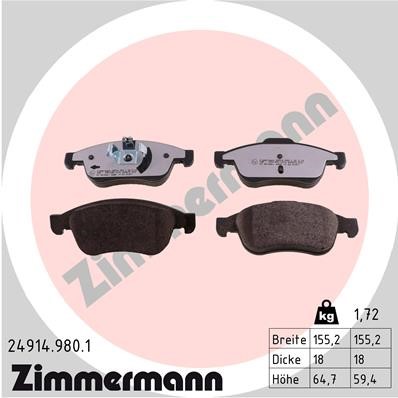 Bromsbeläggsats, Framaxel Zimmermann Rd:z 24914.980.1 ZIMMERMANN