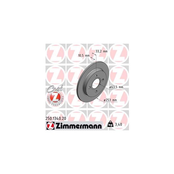 Bromsskiva Solid, Bakaxel Zimmermann 250.1340.20 ZIMMERMANN