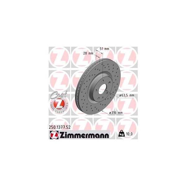 Bromsskiva Ventilerad, Framaxel Zimmermann 250.1377.52 ZIMMERMANN