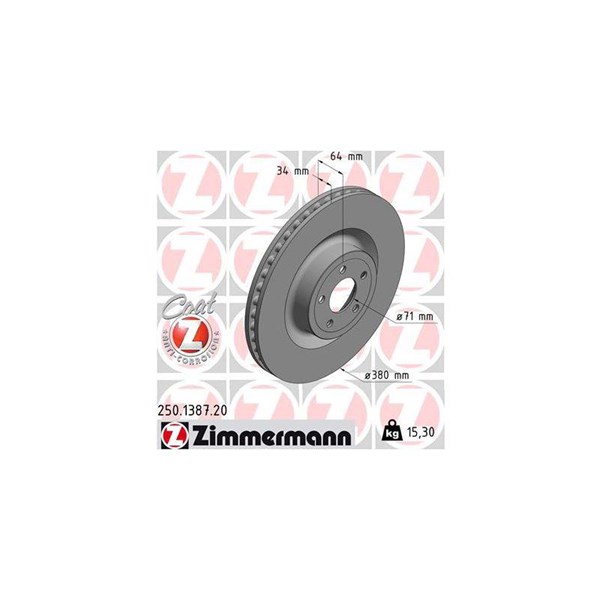 Bromsskiva Ventilerad, Framaxel Zimmermann 250.1387.20 ZIMMERMANN