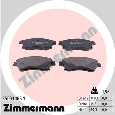 Bromsbeläggsats, Framaxel Zimmermann 25031.185.1 ZIMMERMANN