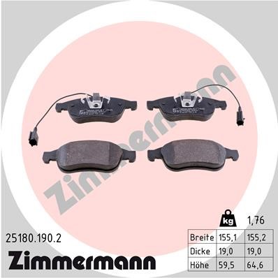 Bromsbeläggsats, Framaxel Zimmermann 25180.190.2 ZIMMERMANN