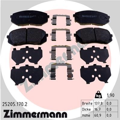 Bromsbeläggsats, Framaxel Zimmermann 25205.170.2 ZIMMERMANN