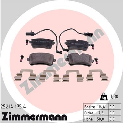 Bromsbeläggsats, Bakaxel Zimmermann 25214.175.4 ZIMMERMANN