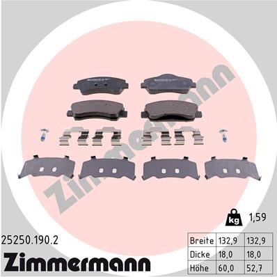 Bromsbeläggsats, Framaxel Zimmermann 25250.190.2 ZIMMERMANN