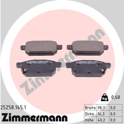 Bromsbeläggsats, Bakaxel Zimmermann 25258.145.1 ZIMMERMANN