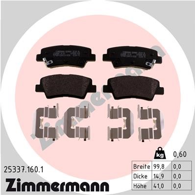 Bromsbeläggsats, Bakaxel Zimmermann 25337.160.1 ZIMMERMANN