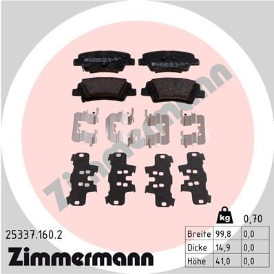 Bromsbeläggsats, Bakaxel Zimmermann 25337.160.2 ZIMMERMANN