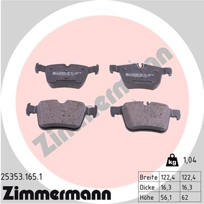 Bromsbeläggsats, Bakaxel Zimmermann 25353.165.1 ZIMMERMANN