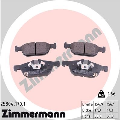 Bromsbeläggsats, Framaxel Zimmermann 25804.170.1 ZIMMERMANN