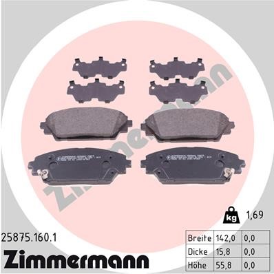 Bromsbeläggsats, Framaxel Zimmermann 25875.160.1 ZIMMERMANN