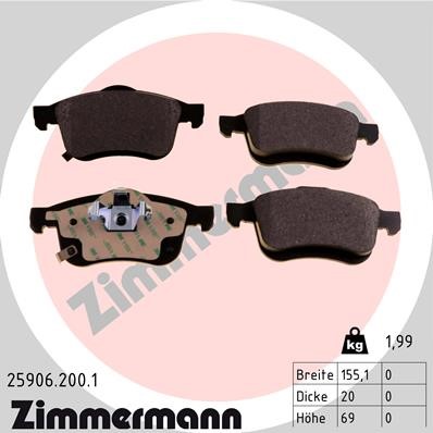 Bromsbeläggsats, Framaxel Zimmermann 25906.200.1 ZIMMERMANN