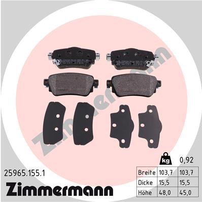 Bromsbeläggsats, Bakaxel, Framaxel Zimmermann 25965.155.1 ZIMMERMANN
