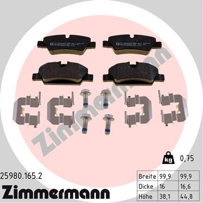 Bromsbeläggsats, Bakaxel Zimmermann 25980.165.2 ZIMMERMANN