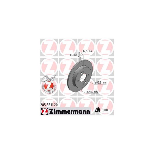 Bromsskiva Solid, Bakaxel Zimmermann 285.3511.20 ZIMMERMANN