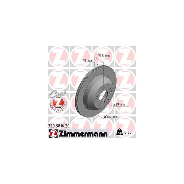 Bromsskiva Externt ventilerad, Bakaxel Zimmermann 320.3816.20 ZIMMERMANN