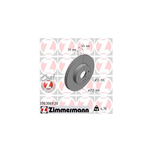 Bromsskiva Ventilerad, Framaxel Zimmermann 370.3069.20 ZIMMERMANN