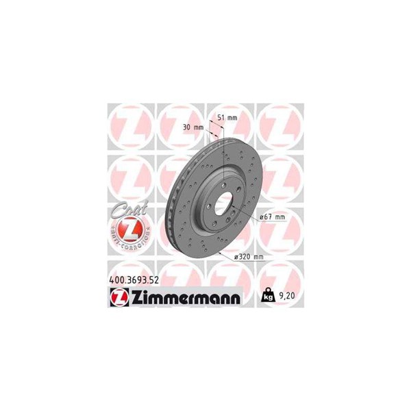 Bromsskiva Ventilerad, Framaxel Zimmermann 400.3693.52 ZIMMERMANN