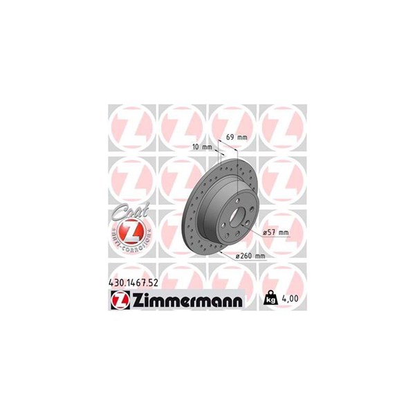 Bromsskiva Solid, Bakaxel Zimmermann 430.1467.52 ZIMMERMANN