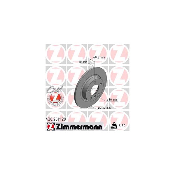 Bromsskiva Solid, Bakaxel Zimmermann 430.2611.20 ZIMMERMANN