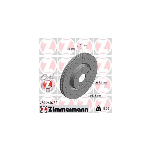 Bromsskiva Ventilerad, Framaxel Zimmermann 430.2616.52 ZIMMERMANN