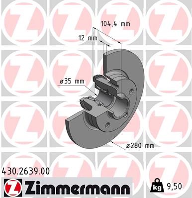 Bromsskiva Solid, Bakaxel Zimmermann 430.2639.00 ZIMMERMANN
