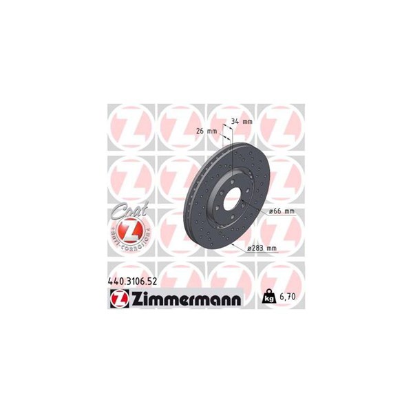 Bromsskiva Hålad, Framaxel Zimmermann 440.3106.52 ZIMMERMANN