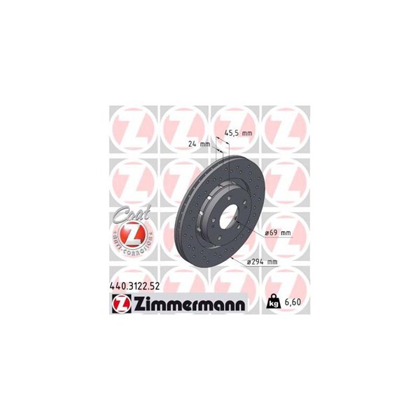 Bromsskiva Ventilerad, Framaxel Zimmermann 440.3122.52 ZIMMERMANN