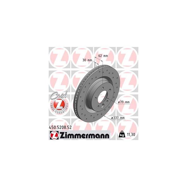 Bromsskiva Ventilerad, Framaxel Zimmermann 450.5208.52 ZIMMERMANN