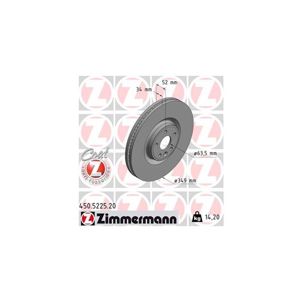 Bromsskiva Ventilerad, Framaxel Zimmermann 450.5225.20 ZIMMERMANN