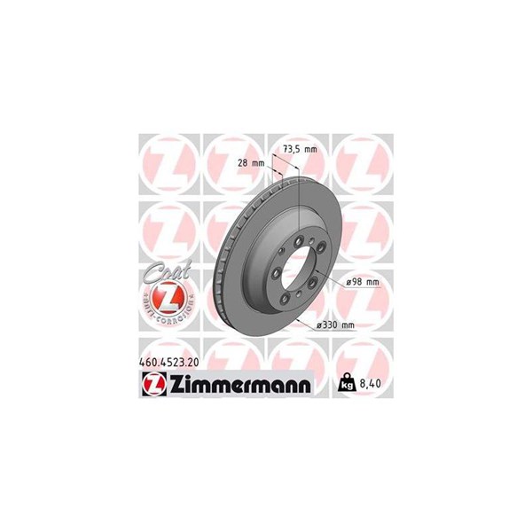 Bromsskiva Ventilerad, Bakaxel Zimmermann 460.4523.20 ZIMMERMANN