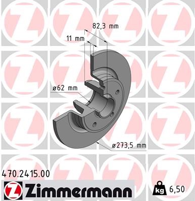 Bromsskiva Solid, Bakaxel Zimmermann 470.2415.00 ZIMMERMANN