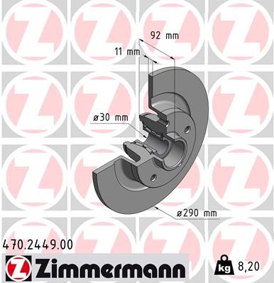 Bromsskiva Solid, Bakaxel Zimmermann 470.2449.00 ZIMMERMANN