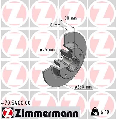 Bromsskiva Solid, Bakaxel Zimmermann 470.5400.00 ZIMMERMANN