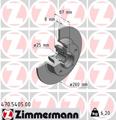 Bromsskiva Solid, Bakaxel Zimmermann 470.5405.00 ZIMMERMANN