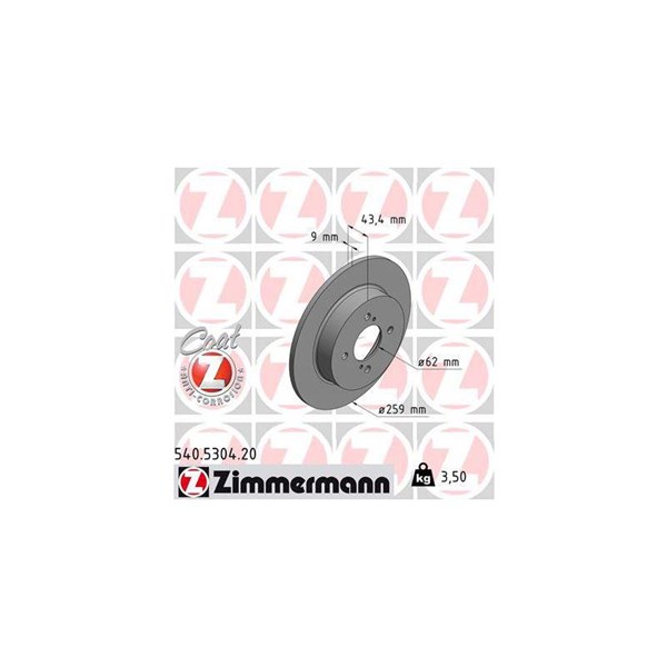 Bromsskiva Solid, Bakaxel Zimmermann 540.5304.20 ZIMMERMANN