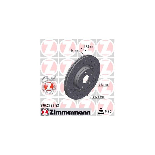 Bromsskiva Hålad, Framaxel Zimmermann 590.2598.52 ZIMMERMANN