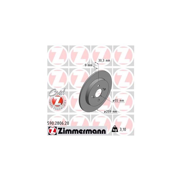Bromsskiva Solid, Bakaxel Zimmermann 590.2806.20 ZIMMERMANN