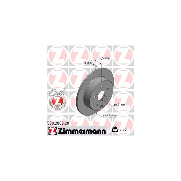 Bromsskiva Solid, Bakaxel Zimmermann 590.2809.20 ZIMMERMANN