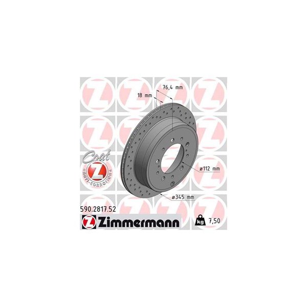 Bromsskiva Ventilerad, Bakaxel Zimmermann 590.2817.52 ZIMMERMANN