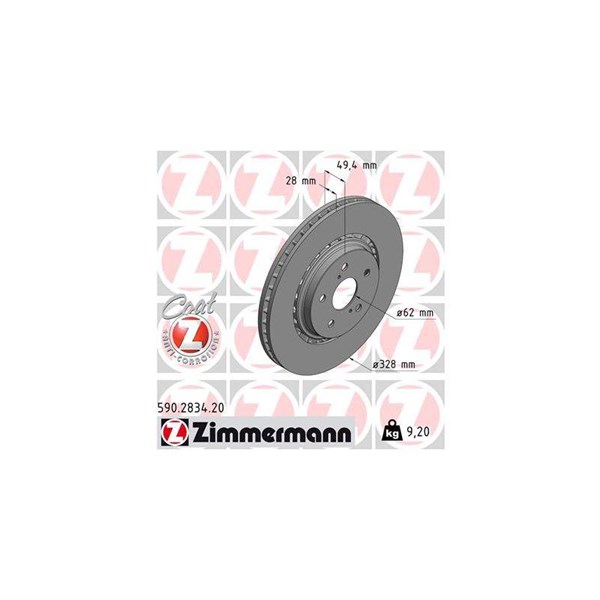 Bromsskiva Externt ventilerad, Framaxel Zimmermann 590.2834.20 ZIMMERMANN