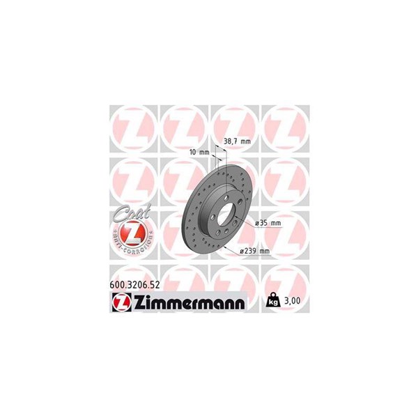 Bromsskiva Solid, Bakaxel Zimmermann 600.3206.52 ZIMMERMANN