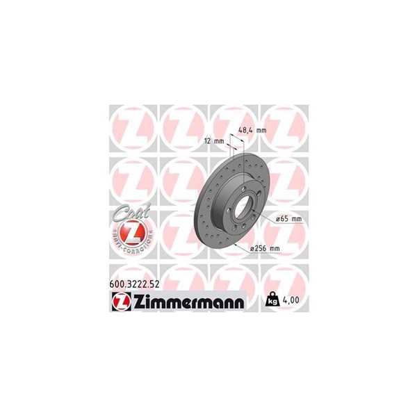 Bromsskiva Solid, Bakaxel Zimmermann 600.3222.52 ZIMMERMANN