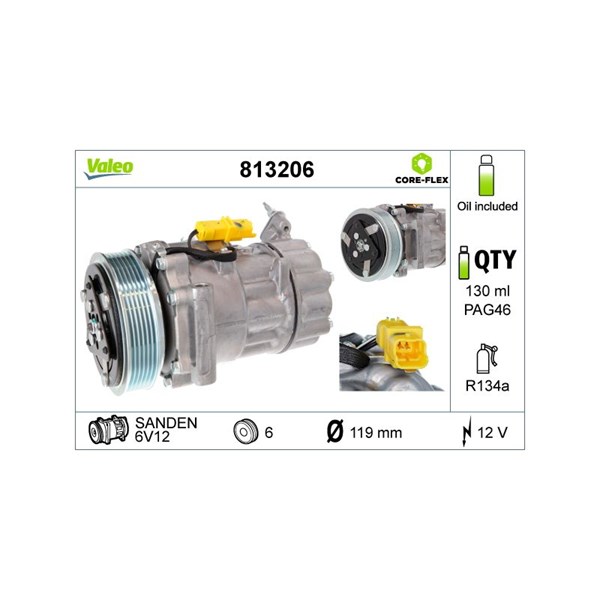 Kompressor, klimatanläggning 12V Valeo Valeo core-flex 813206 VALEO