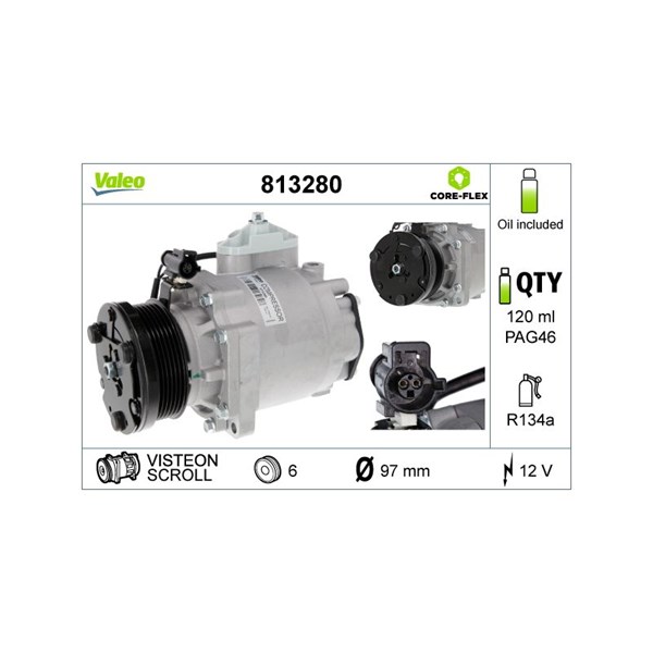 Kompressor, klimatanläggning 12V Valeo Valeo core-flex 813280 VALEO