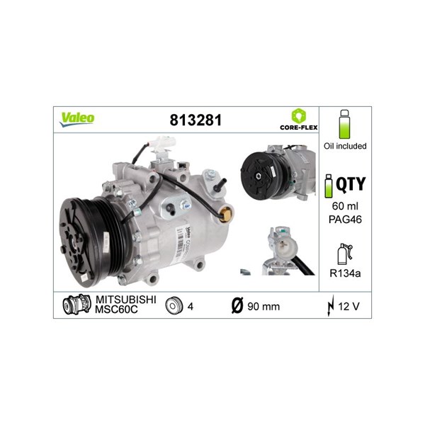 Kompressor, klimatanläggning 12V Valeo Valeo core-flex 813281 VALEO