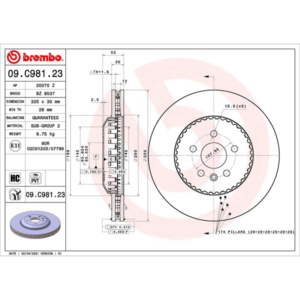 Bromsskiva Ventilerad, Framaxel Brembo 09.C981.23 BREMBO